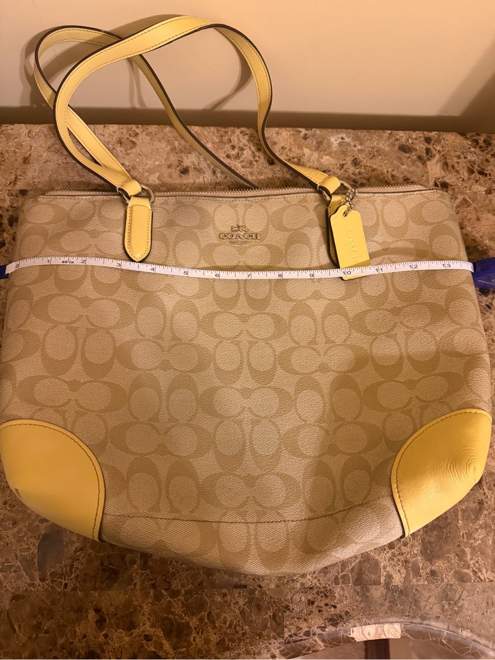 Coach Beige Signature Tote with Yellow Trim “Authentic” - Picture 13 of 13